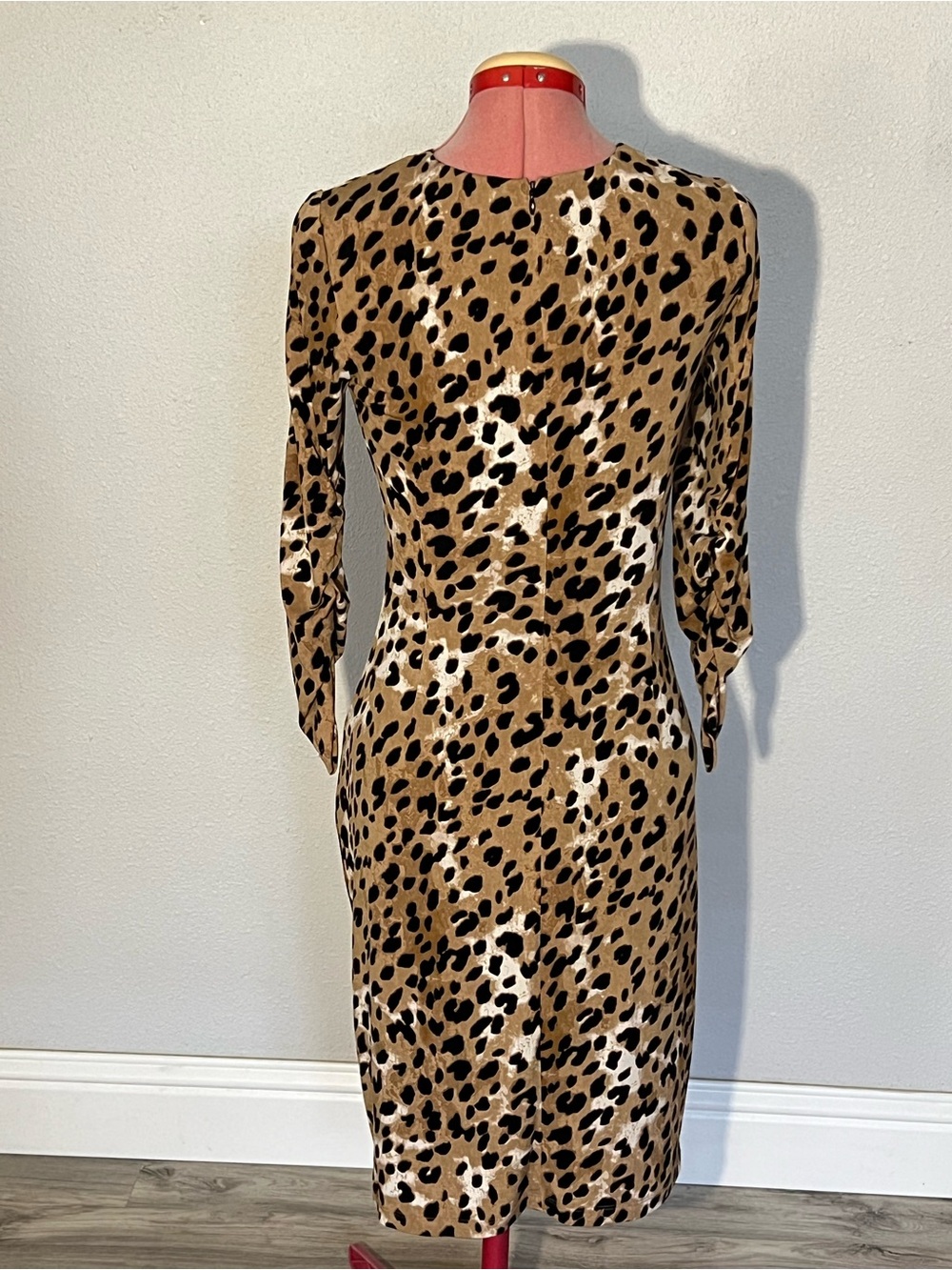 DKNY Leopard Print Long Sleeve Sheath Dress - Tan & Black